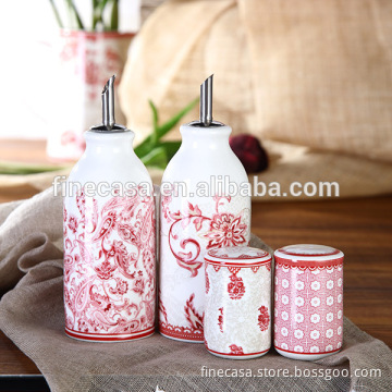 Elegant Fine New Bone China Salt Pepper Oil and Vinegar Set of Oriental Manor
